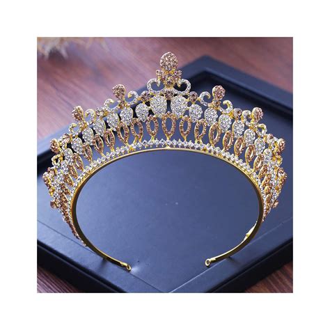Baroque Bridal Crystal Tiara Crowns Princess Queen Pageant Prom Rhinestone Veil Tiaras Gold