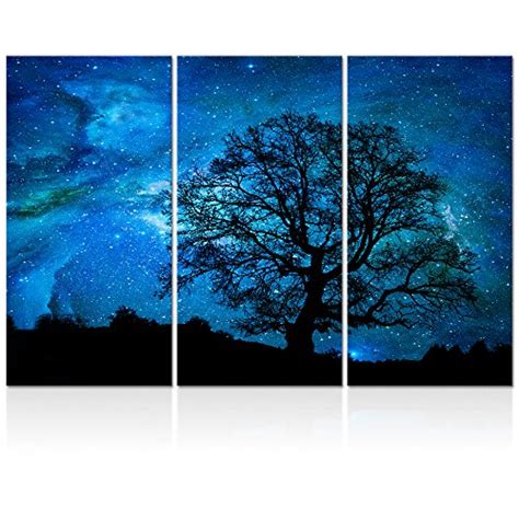Buy Visual Art Decor Black And Blue Starry Night Tree Silhouette