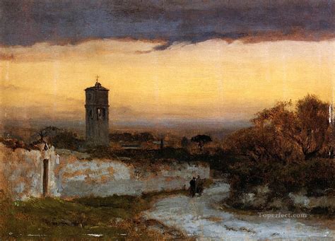 Monastery At Albano Landscape Tonalist George Inness River Painting In