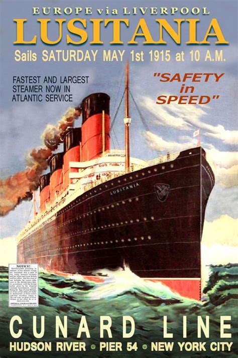 Rms Lusitania Cunard Lines Retro War Travel Ocean Liner Poster Art