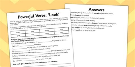 Powerful Verb Worksheet Look Teacher Made