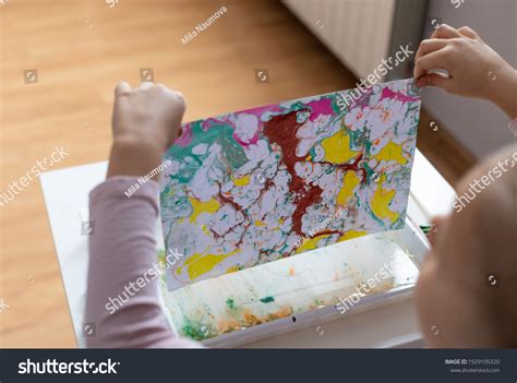 Process Creating Drawing Ebru Child Draws Stock Photo 1929105320