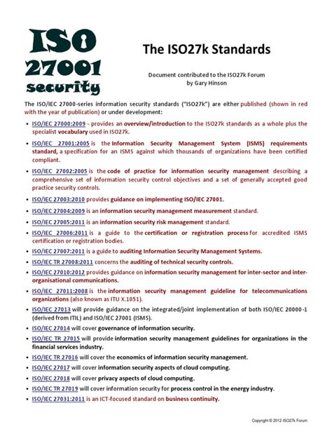 Iso27k Standards Listing Pdf Information Security Computer Security