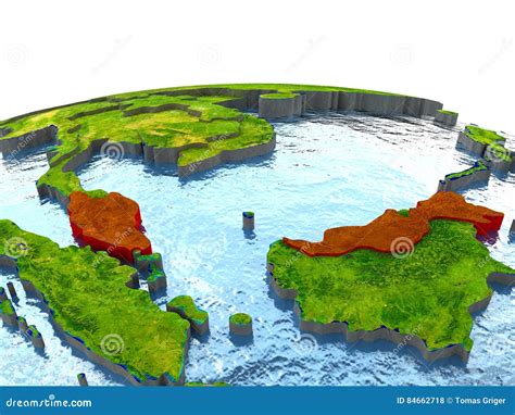 Malaysia On Earth In Red Stock Illustration Illustration Of Region