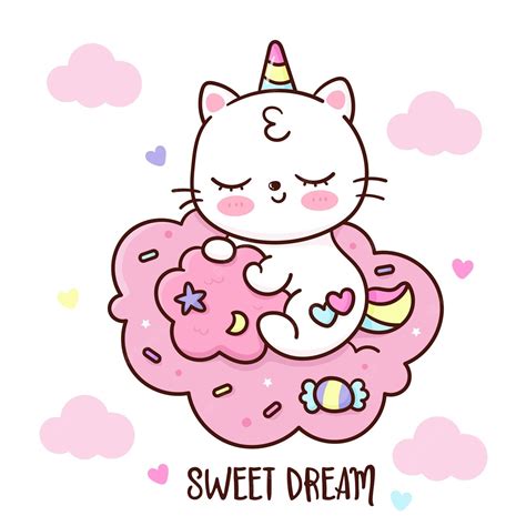Premium Vector Unicorn Cat Sleeping In Cotton Candy Cloud Sweet Dream