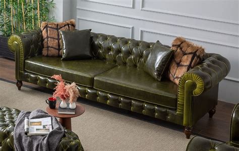Casa Padrino Luxury Chesterfield Faux Leather Sofa Green Dark Brown