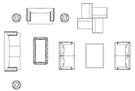 The Autocad Drawing Shows Various Styles Of The Sofa And Table Block