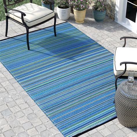 Sol 72 Outdoor™ Watford Striped Blue Indoor Outdoor Area Rug