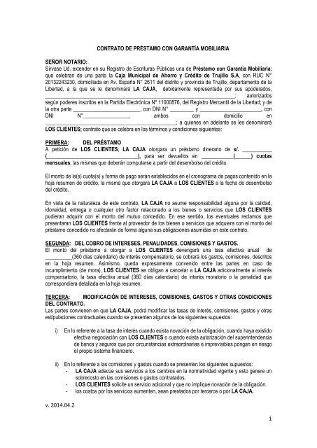 Contrato De Cr Dito Credijoya Caja Trujillo