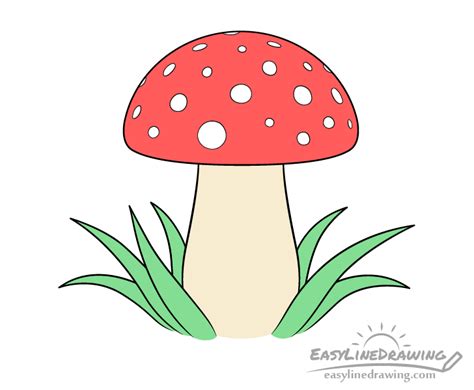 The porch has symmetrical sides, but we only have a guide line on one of them. How to Draw a Mushroom Step by Step - EasyLineDrawing