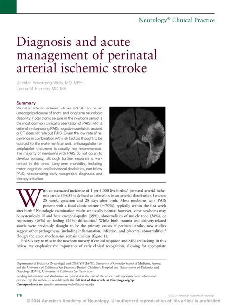 Pdf Diagnosis And Acute Management Of Perinatal Arterial Ischemic Stroke