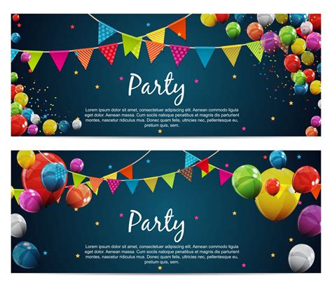Party Birthday Background Banner With Flags And Balloons Vector