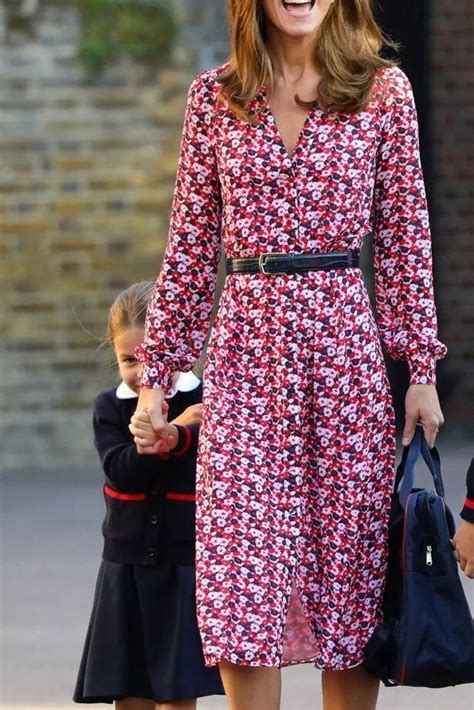Kate Middleton Print Casual Dress With Sleeves Thecelebritydresses