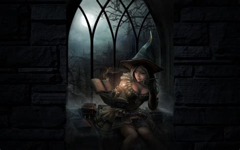 Wallpaper X Px ART Babes Books Dark Fantasy Girl Halloween Magic Spell Witch