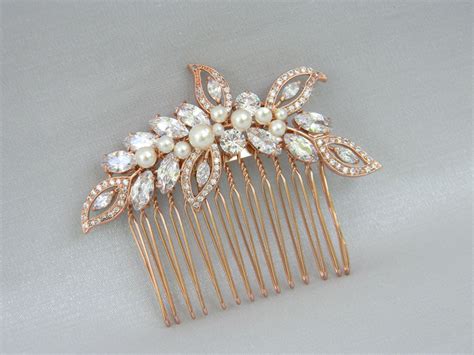 Rose Gold Comb Bridal Hair Comb Pearl Bridal Comb Swarovski Etsy