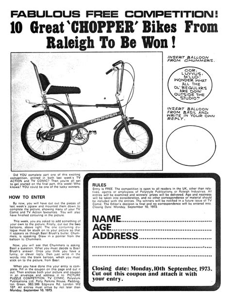 Win A Raleigh Chopper Competition 1973 Raleigh Chopper Free