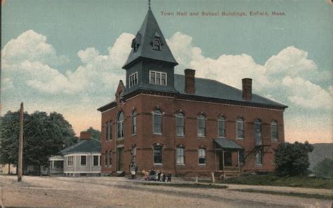 Town Hall And School Buildings Enfield Ma Postcard