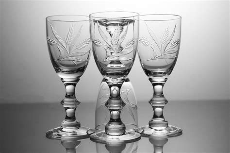 Hawkes Crystal Cordial Glasses Signed Wheat Polished American Brilliant Antique Hand Cut