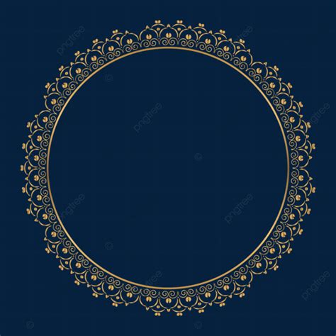 Bingkai Lingkaran Emas Dengan Desain Ornamen Vintage Yang Mewah