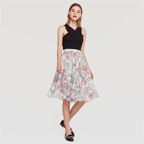Bohoartist Women Summer Vintage Skirt A Line Knee Length Floral Print Chiffion Pleated Boho