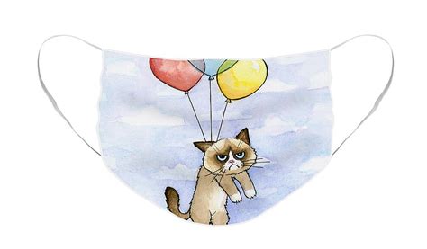 Grumpy Cat And Balloons Face Mask For Sale By Olga Shvartsur