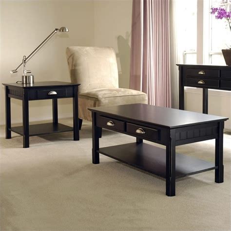 Bring some warmth and style with this simple modern 3 piece coffee table set in a rich dark taupe reclaimed look finish. 2 Piece Coffee and End Table Set in Black Beechwood ...