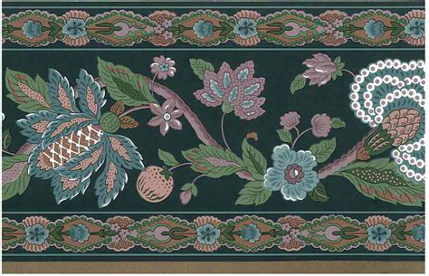 Paisley Floral Vintage Wallpaper Border Green Rose 557501