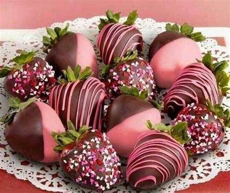 Pink Chocolate Dipped Strawberries For Valentines Day Descripti