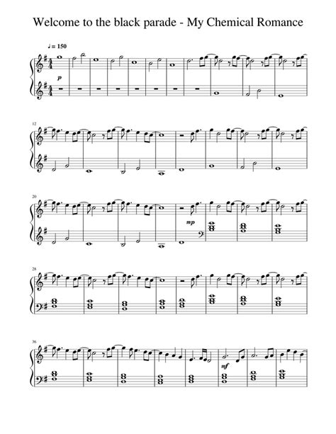 Welcome To The Black Parade My Chemical Romance Sheet Music For Piano