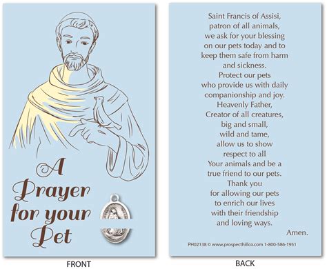 Prayer Card For Your Pet With “a Prayer For Your Pet And St Francis Of