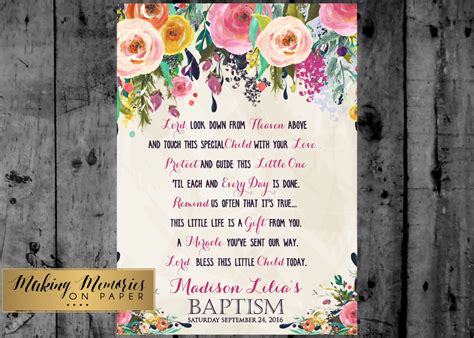 Baptism Prayer Baptism Poem Baptism Sign Baptism Flower Etsy