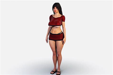 3D Model Curvy Woman In Red Clothes Rigged VR AR Low Poly CGTrader