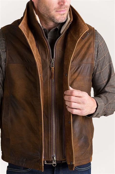 Trekker Lambskin Leather Vest With Shearling Collar Overland Mens