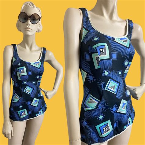 Vintage 60s Optical Art One Piece Swimsuit Shop Thrilling