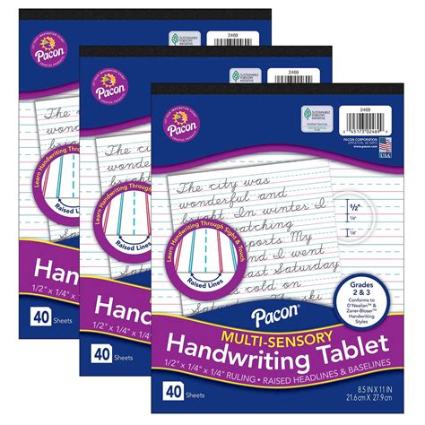 Pacon 8 5 X 11 Multi Sensory Raised Ruled Tablet Writing Paper 40 Sheets Pack Of 3 Pac2469