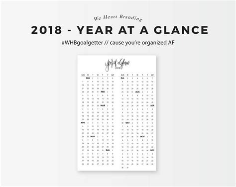 2018 Year At A Glance Weeks Based Printable Planner Obsessed
