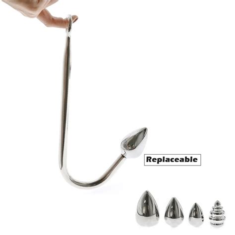 replaceable stainless steel anal hook with beads hole metal butt plug anus fart putty slave