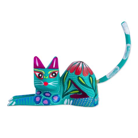 excited cat teal branding safari decorations wooden cat modern boutique mexican folk art