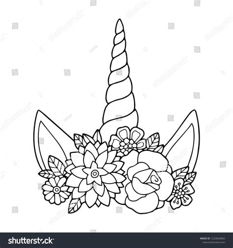 Lovely vector drawing of the unicorn horn with mane. Black and white