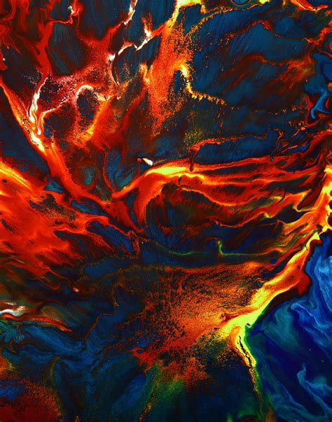 Red Blue Modern Abstract Art Fluid Painting Firestorm By Kredart