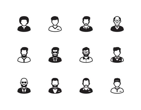 Black And White Avatars Icons Set With Man In Suit On White Background