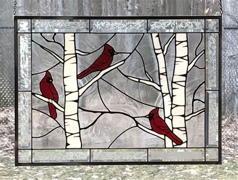 Stained Glass Panel / Cardinal Birds / Stained Glass Window | Stained