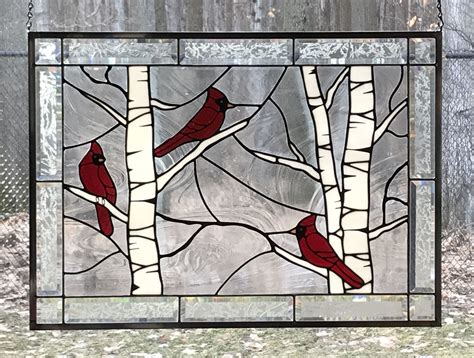 Stained Glass Cardinals With Birch Trees Stained Glass Cardinal