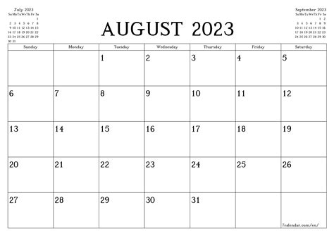 Printable Monthly Calendar August 2023 Printable Form Templates And