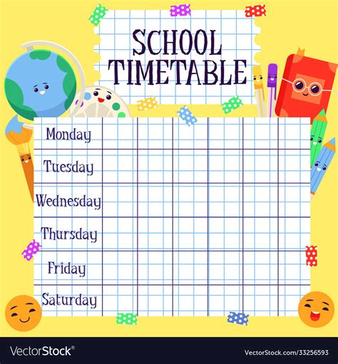 Cute School Timetable For Children With Week Day Vector Image