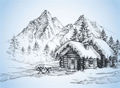 Snow Mountains Winter Landscape Hand Drawn Vector 03 Free Eps File
