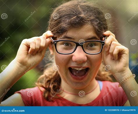 Teenager Shortsighted Girl With Myopia Wearing New Sight Correction