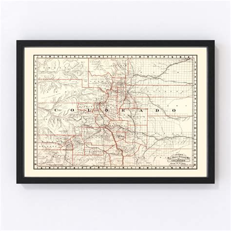 Colorado Railroad Map 1882 Old Railroad Map Of Colorado Art Vintage