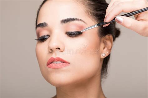 Woman Getting Her Makeup Done Stock Photo Image Of Applying Female