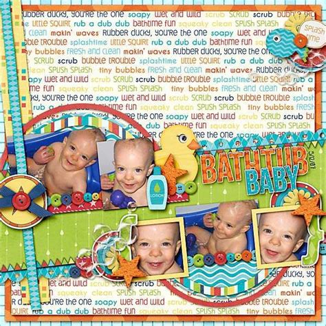 I also love her doodled stitches and ribbon so that was added on to my page too! Bathtub Baby (With images) | Scrapbooking layouts baby ...